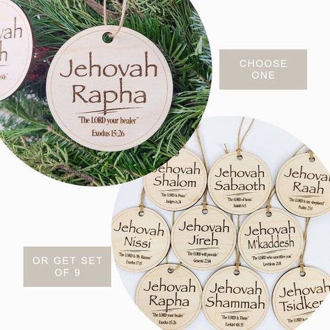 Wood Round Ornaments, Christian Christmas Ornaments, Wood Engraved Gifts, The Names Of God, Christmas Christ, Tea Decor, Laser Design, Nature Of God, Give Love