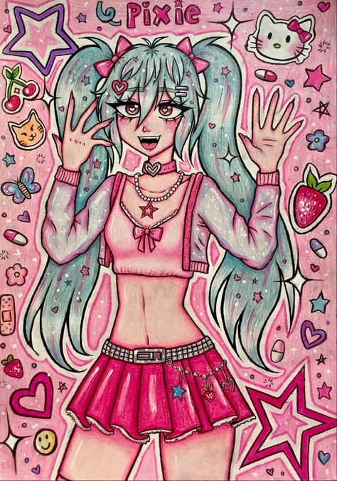 #oc #drawing #sketchbook #sketching #sketch #draw #dibujos Alt Style Drawing, Harajuku Drawing, Gummy Drawing, Pixie Drawing, Weird Sketches, Drawing Shapes, Scenecore Art, Kidcore Art, Melanie Martinez Drawings