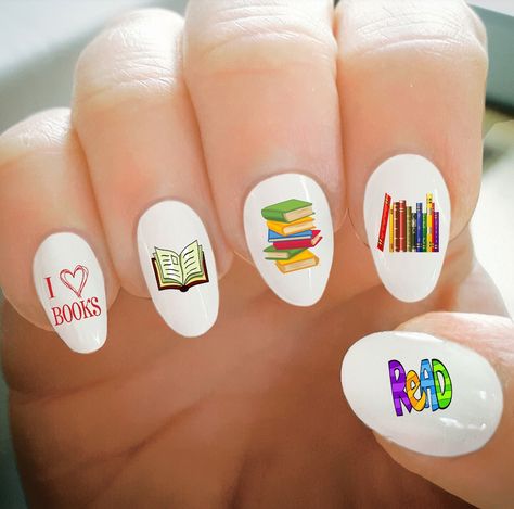 Simple Nails Design, Book Nail Art, Back To School Nails, School Nails, Design Books, Nail Tattoo, Beach Nails, Types Of Nails, Easy Nail Art