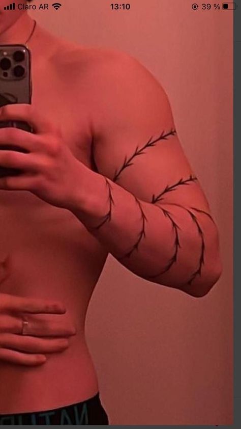 Masculine Line Art Tattoos, Electricity Tattoo For Men, Vline Tattoo Boy, Guy Arm Tattoo, Waist Line Tattoos For Guys, Survival Of The Fittest Tattoo, Oblique Tattoos For Guys, Wire Tattoo Arm, Minimalist Tattoo Men Unique