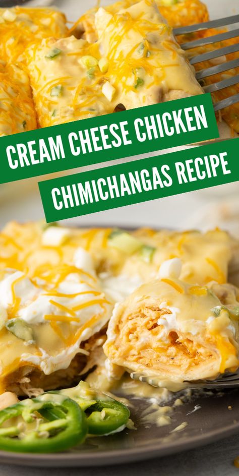 Chicken Chimichanga, Chicken Chimichangas, Chimichanga Recipe, Cheese Chicken, Cream Cheese Chicken, Mexican Food Recipes Easy, Enchilada Recipes, Chicken Dishes Recipes, Mexican Food Recipes Authentic