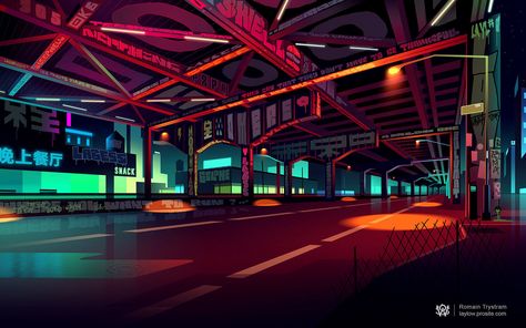 Dribbble - Wetransfer wallpaper n°1 by RomainTrystram 1800 Wallpaper, Atmosphere Illustration, Aesthetic Town, Andreas Gursky, Comics Illustration, Bg Design, Affinity Photo, Cyberpunk City, Neon Aesthetic