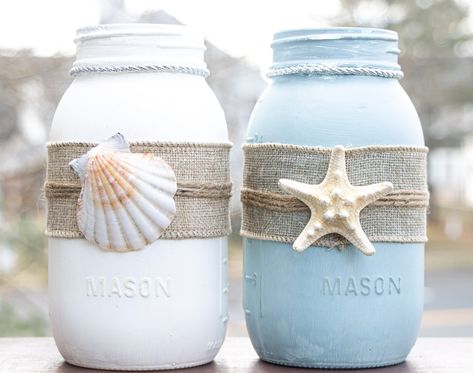 Holiday Mason Jar, Crafts With Glass Jars, Aquarium Wedding, Quart Size Mason Jars, Ball Jar, Wide Mouth Mason Jars, Pocket Vase, Wooden Snowflakes, Beach Themed Party