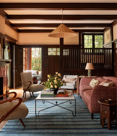 A 1920s house in Berkeley, California with an eclectic European sensibility | House & Garden Heidi Caillier, 1920s Craftsman, California Craftsman, Berkeley Hills, 1920s House, Antique Side Table, Living Room Color Schemes, Grande Table, Room Color Schemes