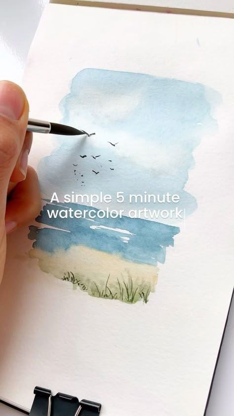 Marah Khudr | A very simple- no detail watercolor artwork that will literally only take you 5 minutes 🐚 #watercolorbeach #kuwait #watercolorbeaches… | Instagram Basic Watercolor, Learn Watercolor Painting, Paintings Easy, Watercolor Beginner, Learn Watercolor, Paintings Tutorials, Watercolor Paintings For Beginners, Watercolor Journal, Diy Watercolor Painting