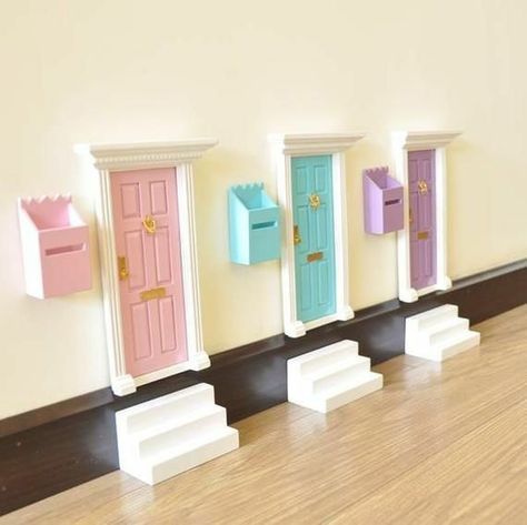 Wooden Mailbox, Tooth Fairy Doors, Fairy Garden Doors, Elf Door, Lost Tooth, Elf Fairy, Tiny Furniture, Blue Tooth, Door Molding