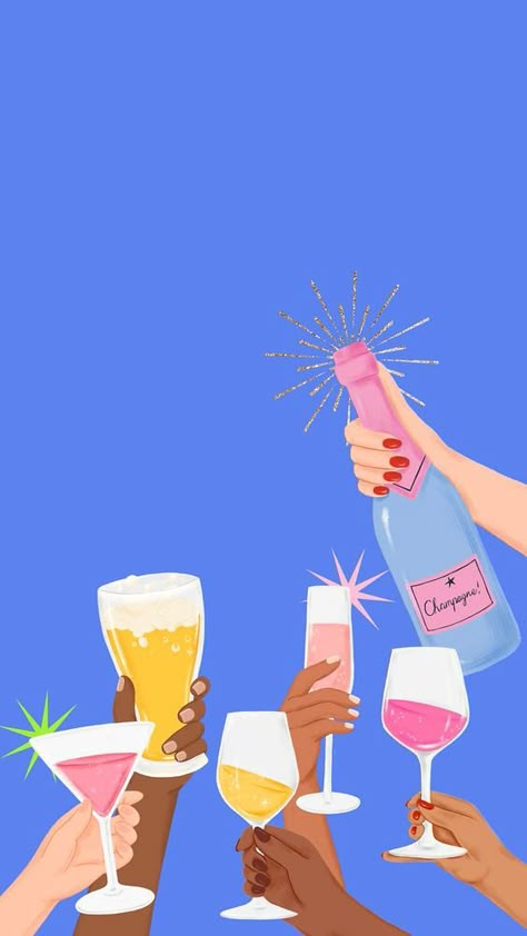 Drinks Illustration Art, 21st Birthday Aesthetic Wallpaper, Party Wallpaper Aesthetic, Drinks Aesthetic Wallpaper, Drinking Wallpaper, Party Illustration Art, Party Aesthetic Wallpaper, Cute Blue Background, Alcohol Illustration