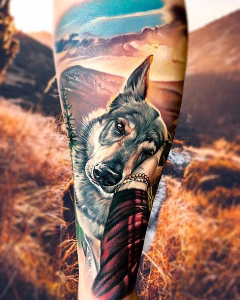 My Dog Tattoo, Dean Tattoo, Tattoo Perro, Tatoo Dog, Dog Portrait Tattoo, Dog Memorial Tattoos, Awesome Tattoo, Tattoo Color, Paw Tattoo