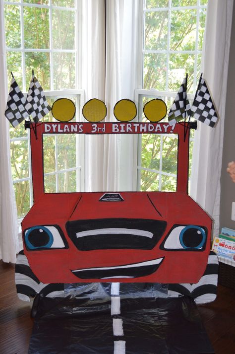 Blaze and the monster machine birthday party decorations (photo booth) Blaze Monster Truck Party, Blaze Monster Truck Party Ideas, Blaze Birthday Party Ideas, Blaze And The Monster Machines Birthday, Blaze Birthday Cake, Blaze The Monster Machine, Monster Jam Birthday Party, Blaze Birthday Party, Blaze Party