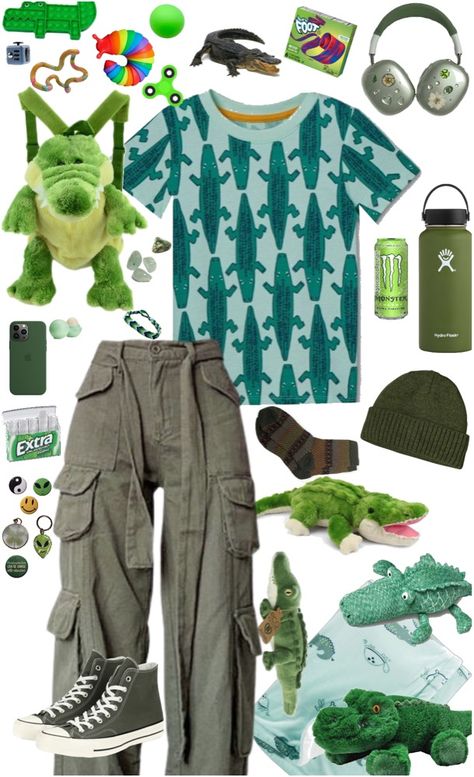 Dino Clothes Aesthetic, Dinocore Aesthetic Outfits, Dinosaur Aesthetic Outfit, Dinosaur Outfit Aesthetic, Junglecore Outfits, Animal Themed Outfits, Bugcore Outfits, Boyre Aesthetic, Animal Inspired Outfits