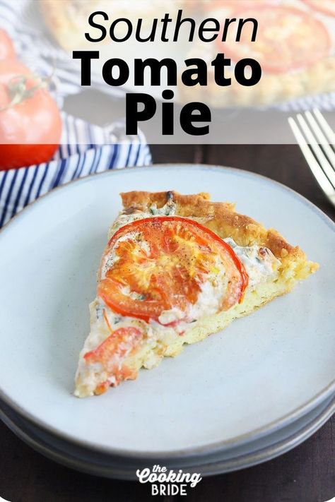 Southern tomato pie, with flaky buttermilk crust, thinly sliced tomatoes, fresh herbs and cheese, is perfect as an entrée or appetizer. Ritz Cracker Crust, Southern Tomato Pie, Thick Crust Pizza, Sliced Tomatoes, Ritz Cracker, Cheese Crust, Tomato Pie, Cracker Crust, Pizza Recipes Homemade