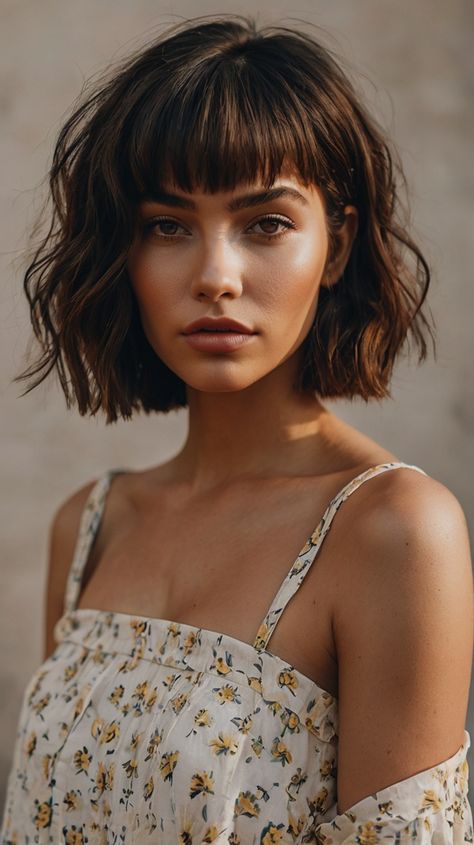 Short Bob Hairstyles Edgy French Bob, Hair Short Cut, Hair Bangs And Layers, Short Hair Dont Care, Textured Bobs, Bangs And Layers, Trendy Bob, Brunette Bob, French Bob