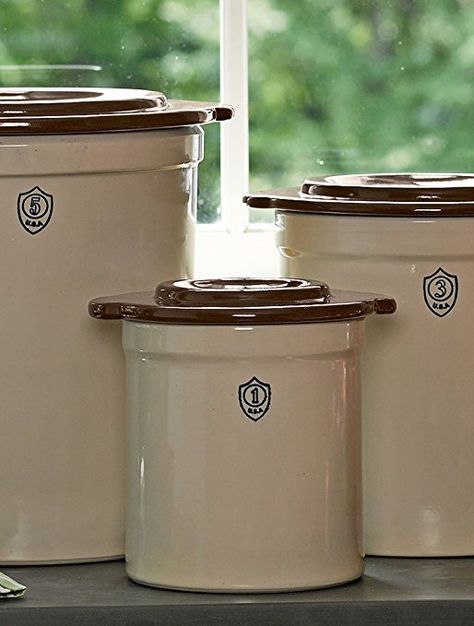 Amazon.com - 1-Gallon Stoneware Pickling Crock Complete Kit - Home Storage Baskets Pickling Crock, Making Sauerkraut, Antique Crocks, Fermentation Crock, Stoneware Crocks, Homemade Pickles, Probiotic Foods, Pickle Jars, Canning And Preserving