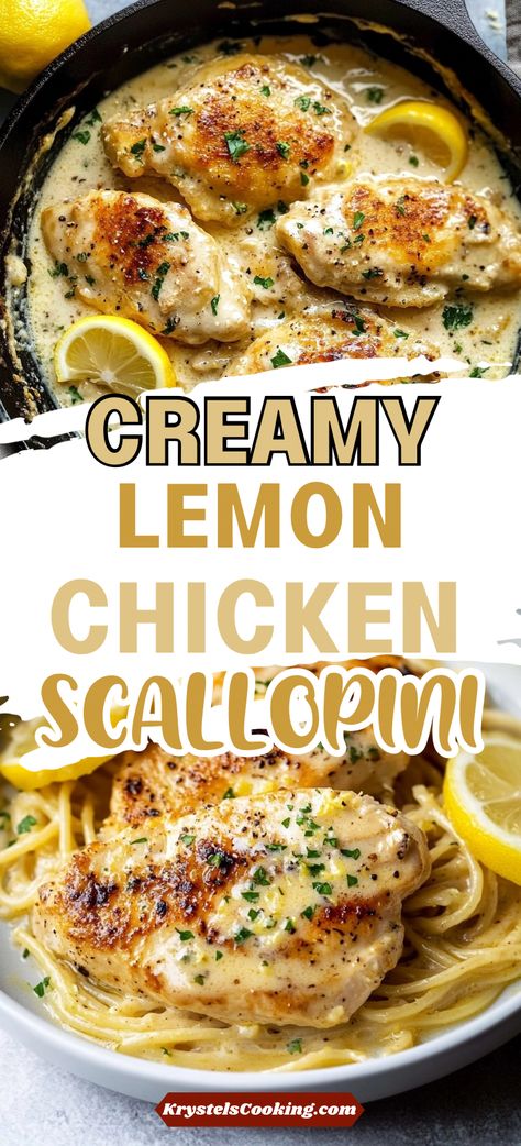 Imagine the aroma of lemon, creamy sauce, and Italian cuisine in your kitchen as you create this delicious Easy Lemon Chicken Scallopini dish. This skillet recipe will take you on a culinary journey without the need for a long list of ingredients. Pair it with pasta and you've got the perfect dinner idea for a stress-free night in! Chicken With Lemon Sauce, Lemon Chicken Dinner, Lemon Garlic Chicken Pasta, Best Chicken Recipes For Dinner, Chicken Cooking Times, Garlic Lemon Chicken, Easy Lemon Chicken, Chicken Scallopini, Lemon Food