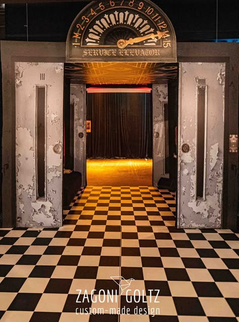 vintage elevator, old elevator Halloween Haunted Hotel Theme, Halloween Hotel Decorations, Halloween Hotel Party, Scary Hotel Aesthetic, Hotel Halloween Decor, Haunted Hotel Ideas, Haunted Hotel Party, Haunted Hotel Decorations, Haunted Hotel Aesthetic