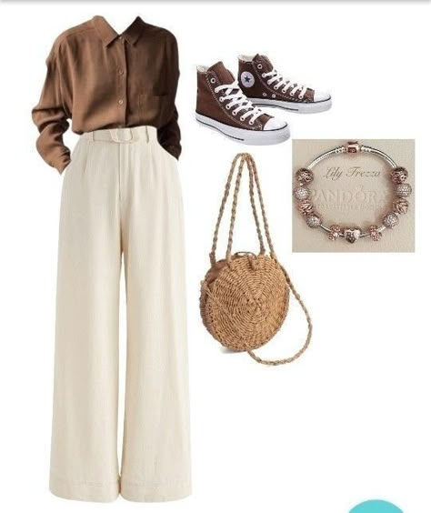 #Ootdhijab, #ootdkekinian, #ootdhangout, #ootdremaja #aestheticfashion How To Style Beige Pants, Mango Outfits, Stile Hijab, Casual College Outfits, Fashion Top Outfits, Korean Casual Outfits, Everyday Fashion Outfits, Brown Shirt, Casual Day Outfits