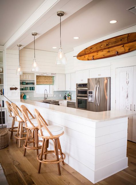 Get the Look: Neutral Kitchens With A Chic Style | eatwell101.com Ashley Gilbreath Interiors, Beach Style Kitchen, Beach Kitchens, House Of Turquoise, Beach House Kitchens, Dream Beach Houses, Beach House Interior, Coastal Kitchen, Beach Cottage Style