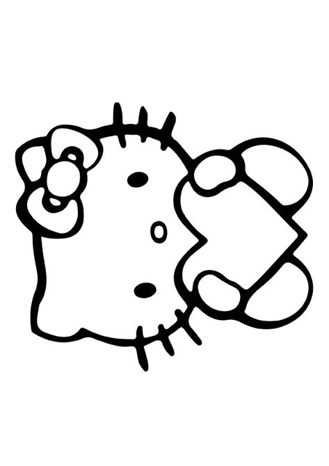 Coloring Page Cute Small Drawings Hello Kitty, Cute Drawings Hello Kitty And Friends, Hello Kitty Valentines Day Drawing, Hello Kitty Outline Drawing, Hello Kitty Outline Tattoo, Y2k Painting Ideas Hello Kitty, Hello Kitty Love Drawing, Hello Kitty Rysunek, Hello Kitty Line Art