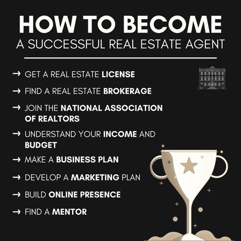 How to become a successful real estate agent  - get a real estate license - find a real estate brokerage - join the national association of realtors - understand your income and budget - make a business plan -develop a marketing plan - build online presence - find a mentor  #CostaBlancaNort  #DreamHome  #RealEstate  #Property  #HomeBuyers  #Investment  #LuxuryLiving  #BeachfrontProperty  #RetirementHome  #MediterraneanLiving  #Spain  #Expats  #InternationalLiving  #HomeSweetHome  #ParadiseFound  #DreamComeTrue Real Estate Agent Business Plan, Make A Business Plan, Successful Real Estate Agent, Real Estate Investing Rental Property, Real Estate Business Plan, Board Collage, Real Estate Terms, Real Estate Infographic, Vision Board Collage