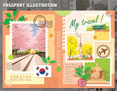 Passport Design Ideas, Passport Graphic Design, Travel Illustration Design, Passport Illustration, Travel Graphic Design, Postcard Design Inspiration, Passport Design, Travel Brochure Design, Passports For Kids