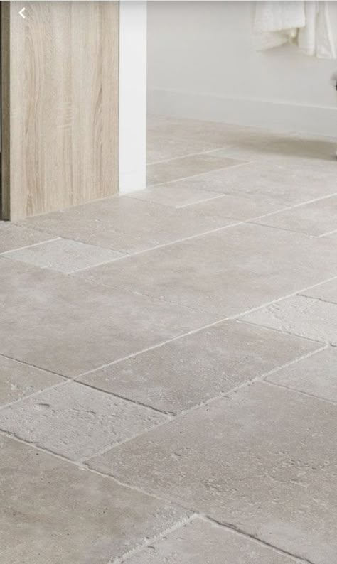 Limestone Laundry Floor, Stone Flooring Entryway, Limestone To Wood Floor Transition, Stone Floors Bathroom, Stone Hallway, Tile Floor Bedroom, Limestone Floor, Mudroom Floor, New Flooring Ideas