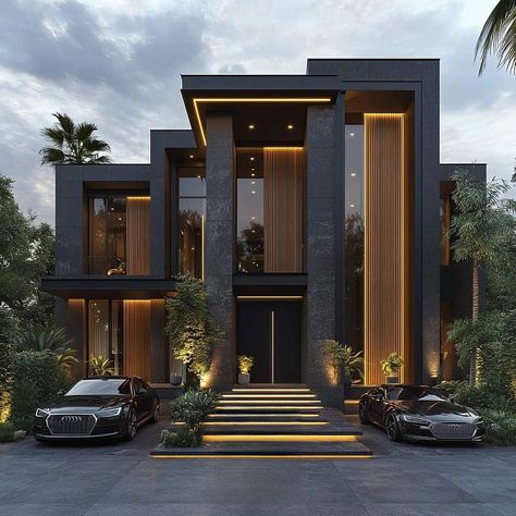 Contemporary Facade House, Luxury Villa Elevation, Luxurious Villa Exterior, Modern Villa Elevation Design, Minimal Villa Design, Modern Mansion Exterior, Villa House Design, Modern Home Exteriors, Rich Houses