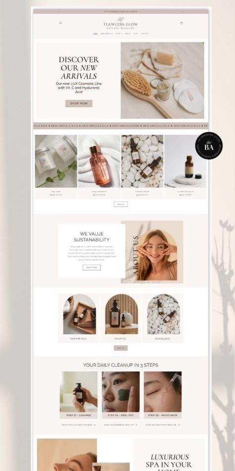 Create a stunning online presence for your skincare brand with this clean and modern Shopify website template. Designed specifically for beauty and wellness businesses, this template offers a sleek and professional layout that highlights your products and services. With its user-friendly design and customizable features, you can easily personalize the template to reflect your brand's unique identity. Ecommerce Ui Design, Website Design Minimalist, Candle Website, Webpage Design Layout, Beautiful Website Design, Website Design Inspiration Layout, Virtual Studio, Website Layouts, Shopify Templates