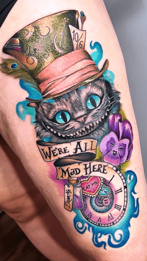 Cheshire Cat Tattoo Ideas, Alice In Wonderland Tattoo Sleeve, Alice In Wonderland Tattoos, Cheshire Cat Drawing, Tattoo Gato, White Rabbit Tattoo, Cheshire Cat Tattoo, Alice In Wonderland Tattoo, Cat Tattoo Ideas