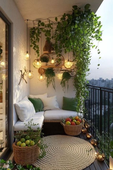 Cute Apartment Balcony Decor, Apartment Decorating On A Budget Balcony, Small Loggia Ideas, Small Apartment With Balcony, Balcony Small Garden, Sunroom Ideas Apartment, Balcony Garden Furniture, Balcony Decoration With Plants, Small Outdoor Balcony Decor