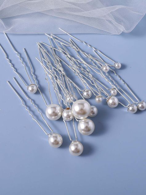 18pcs Faux Pearl Decor Elegant Bridal Hair Pin For WeddingI discovered amazing products on SHEIN.com, come check them out! Pearl Hairpin, Bridal Hair Pins Pearl, Registry Office Wedding, Bridal Headwear, Princess Tiara, Pearl Hair Pins, Multi Layer Necklace, Hair Decorations, Bridal Hair Pins