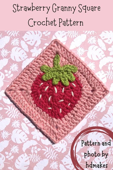 Strawberry granny square crochet pattern Strawberry Granny Square, Square Crochet Pattern, Granny Square Crochet Patterns Free, Crochet Strawberry, Crochet Square Patterns, Granny Squares Pattern, Square Crochet, Fun Crochet Projects, Granny Square Crochet Pattern