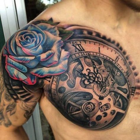 125 Best Tattoo Ideas For Men (2021 Guide) Rose Chest Tattoo, Font Tato, Tatuagem Masculina Pequena, Small Chest Tattoos, Rose Tattoos For Men, Cool Chest Tattoos, Pieces Tattoo, Chest Piece Tattoos, Chest Tattoo Men