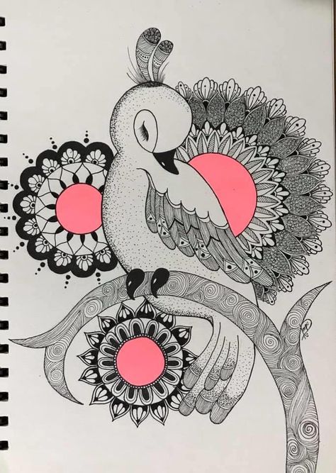 Parrot Mandala Art, Bird Mandala, Doodle Techniques, Corak Batik, Cartoons Krishna, Doddle Art, Buddhist Art Drawing, Buddha Art Drawing, Original Abstract Art Painting