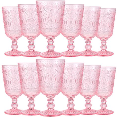 PRICES MAY VARY. What You Will Get: you will receive 12 pack glass wine goblets, each one is individually packaged; Vintage goblets are designed in classic pink color, sufficient quantity and beautiful colors are enough for your daily use and replacement Vintage Look: the vintage wine glasses drinking are designed with classic vintage colors, embossed patterns, adding elegance and vintage, romantic vibes to any special occasion; They will also be nice supplies for parties, weddings, anniversarie Embossed Glassware, Vintage Goblets, Garden Party Birthday, Birthday Brunch, Tea Party Birthday, Glass Cups, Valentines Day Weddings, Pink Birthday, Pink Parties