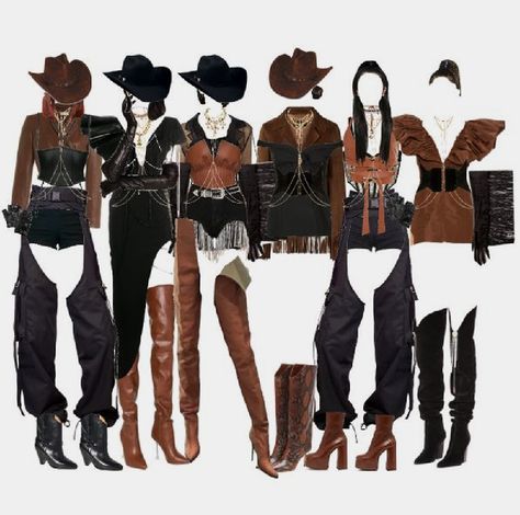 Cowboy Outfit Ideas, Wild West Costumes, Kpop Shifting, Cowgirl Halloween, Chain Logo, Cowgirl Style Outfits, Kpop Concert Outfit, Cowboy Costume, Preformance Outfits