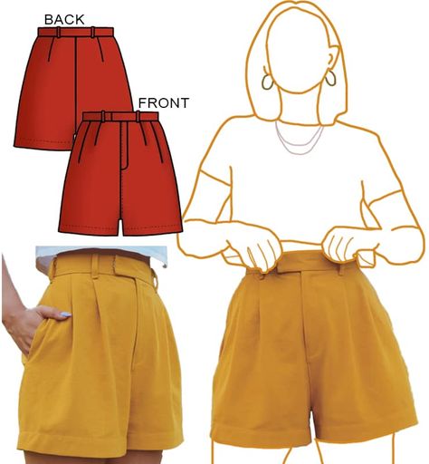 Diy Clothes Patterns For Women, Easy Sewing Projects For Beginners Clothes, Shorts Sewing Pattern Free, Blouse Sewing Pattern Free, Crochet Patterns Clothes, Free Shorts Sewing Pattern, Sewing Patterns Clothes, Clothing Sewing Patterns, Shorts Pattern Free