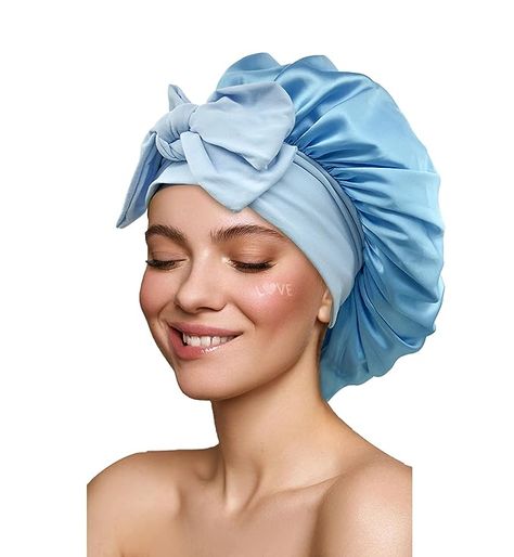 Satin Bonnet Silk Bonnet Hair Bonnet for Sleeping Large Bonnets with Tie Band Hair Wrap with Adjustable Straps Hair Cap Night Sleep Caps for Women Curly Braid Hair Sky Blue Bonnet Dryer, Curly Braid, Curly Braids, Silk Bonnet, Hair Tool, Satin Bonnet, Band Hair, Hair Bonnet, Xmas List