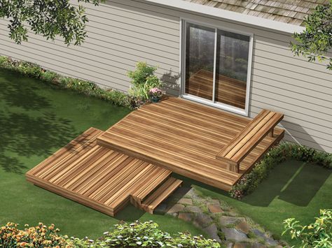 Kirksey Two-Level Deck  from houseplansandmore.com                                                                               More Small Deck Designs, Two Level Deck, Deck Building Plans, Tiered Deck, Deck Layout, Floating Deck, Wooden Deck, Deck Designs Backyard, House Plans And More