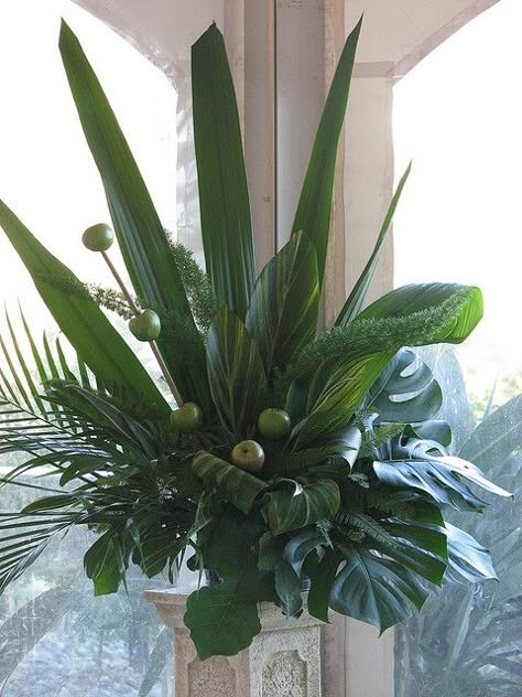 Large Floral Arrangements For Church | Church Arrangement | Flickr - Photo Sharing! Floral Arrangements For Church, Foliage Arrangements, Tropical Floral Arrangements, Tropical Flower Arrangements, Altar Arrangement, Large Floral Arrangements, Altar Flowers, Large Flower Arrangements, Greenery Arrangements