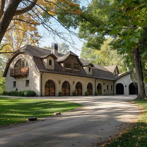 Stable House Home, Small Horse Stable Design, Old Money Stables, Horse Stable Exterior, Horse Stables Exterior, Barn Layout Multi Animal, Victorian Horse Stables, Stables Aesthetic, Colorado Ranch House