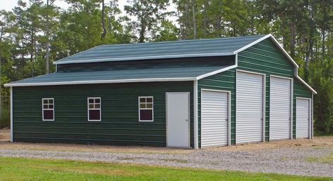 Pole Barn Garage Kits 101 Garage Theme, Gray Garage, Metal Buildings With Living Quarters, Custom Metal Buildings, Metal Garage Buildings, Metal Shop Building, Pole Barn Garage, Decorating Rooms, Metal Building Kits