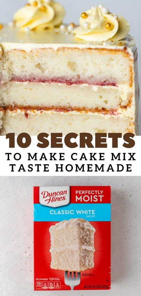 If you've ever had boxed cake mix you know that sometimes it doesn't taste the best. Wit this article you will learn the exact 10 secrets I use to make cake mix taste homemade. These few tweaks will yield a moist cake that doesn't have that chemical flavor, instead is packed with almond extract flavoring. Doctoring up a cake mix box has bever been easier! Try it out today! White Cake Mix Boxed Hacks, Doctor Up White Cake Mix Boxes, White Cake Mix Doctored Up, Cake With Box Cake, Wedding Cake Recipes From Mix Boxes, Almond Wedding Cake Recipe From Mix Boxes, Doctored Cake Mix Recipes White, Doctoring Up A Box Cake, Best Cake Mix Cakes