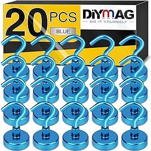 DIYMAG Magnetic Hooks, 25Lbs Strong Heavy Duty Cruise Magnet S-Hooks for Classroom, Fridge, Hanging, Cabins, Grill, Kitchen, Garage, Workplace and Office etc, (20 Pack-Blue) Classroom Fridge, Magnetic Hooks, Kitchen Garage, Metal Hooks, Refrigerator, Grilling, Heavy Duty, Magnets, Garage