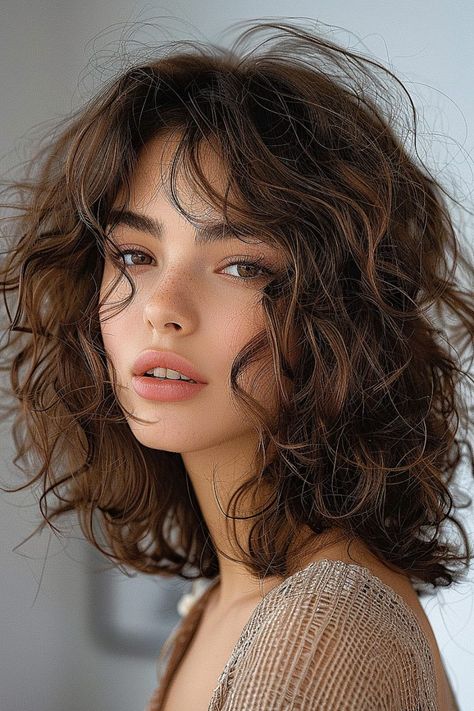 The Best Curly Hairstyles & Haircuts of 2024 Long Curly Hair With Fringe, Curly Hair With Fringe, Corte Shaggy, Hair With Fringe, Best Curly Hairstyles, Dream Hairstyles, Dark Auburn Hair, Short Wavy Haircuts, Curly Lob