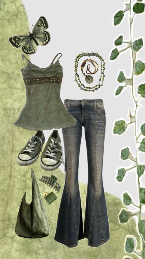 #green #greenoutfit #outfit #outfitideas #outfitinspo #greenaesthetic #boho Green Y2k Outfit, Green Grunge Outfit, Ugly Outfits, 2000s Outfit, Barbie Wardrobe, 70s Outfits, Earthy Outfits, 90s Fashion Outfits, Green Outfit