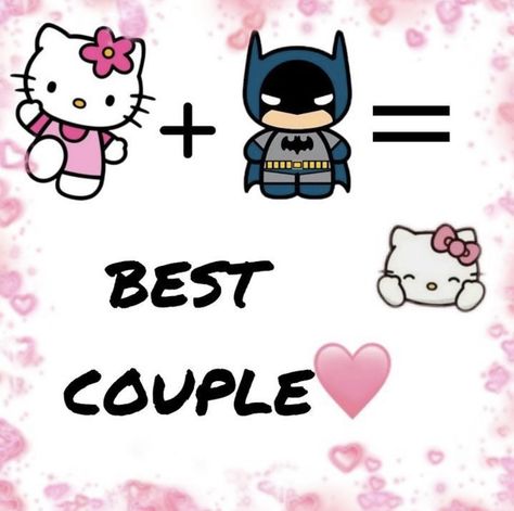 Hello Kitty Kissing Batman, I Love My Boyfriend Hello Kitty, Hello Kitty And Batman Matching Pfp, Hello Kitty And Batman Couple, Hello Kitty Gf, Batman And Hello Kitty, Batman Hello Kitty, Hello Kitty Batman, Batman Backgrounds