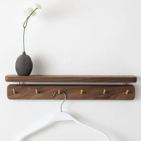 Wall Hangers Hooks, Entry Coat Rack Ideas, Shelf Hangers, Wall Hangers For Clothes, Coat Hanger Wall, Wooden Clothes Hanger, Wooden Coat Hanger, Wall Shelf With Hooks, Wooden Coat Hooks