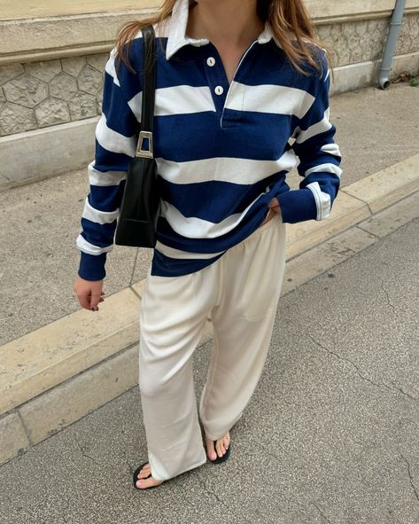 stripes for life 🤍 #outfitinspo #inspiration #fallstyle #fallvibes #parisianstyle #brandymelville Thick Striped Shirt Outfit, Striped Long Sleeve Tee Outfit, Stripes Polo Outfit Womens Fashion, Rugby Shirt Outfit Women Aesthetic, Women Rugby Shirt Outfit, Polo Stripes Outfit Women's, Rugby Polo Outfit Women, Polo Longsleeves Outfit Women, Longsleeves Outfit Polo Women