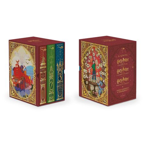 Harry Potter Boxset Books 1-3 (Minalima Edition) - by J. K. Rowling (Board Book) Minalima Harry Potter, Harry Potter Minalima, Harry Potter Things, Mini Book Covers Harry Potter, Rebound Harry Potter Books, Harry Potter Book Set, Harry Potter Textbooks, Harry Potter Hardcover, Hp Book