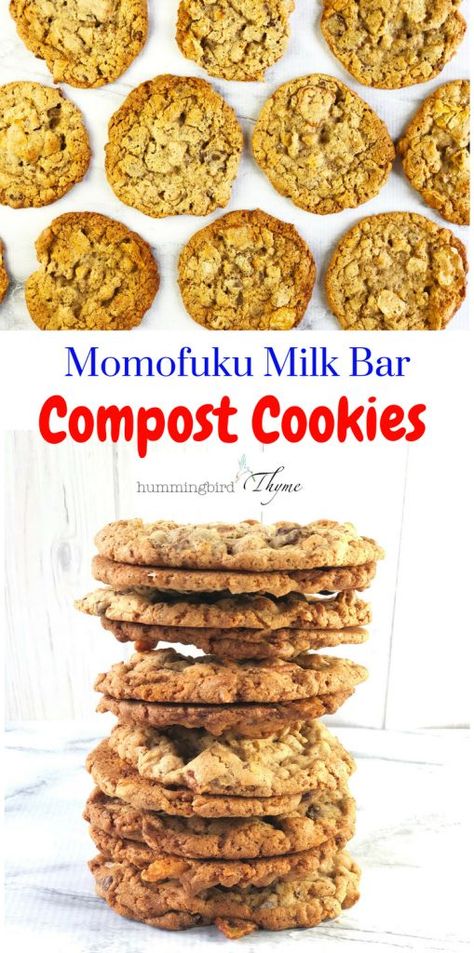 My new favorite cookie, MilkBar’s Compost Cookie, has bits of chocolate and butterscotch chips, graham cracker crust, potato chips and pretzels. Truly ADDICTING! #compostcookies #cookierecipe #milkbar #sweetnsalty #yesplease #hummingbirdthymedotcom Macaroons Cookies, Compost Cookies, Momofuku Milk Bar, Toffee Chips, Thyme Recipes, Suga Suga, Cracker Crust, Impressive Recipes, Cookie Swap